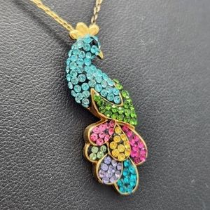 Sterling Silver Vermeil Hallmarked JCM 925 Multicolor Stones Peacock Necklace